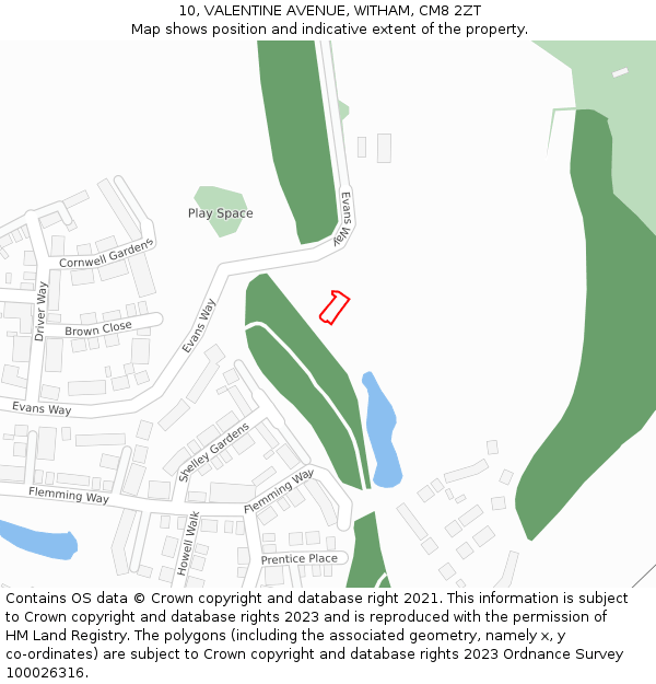 10, VALENTINE AVENUE, WITHAM, CM8 2ZT: Location map and indicative extent of plot