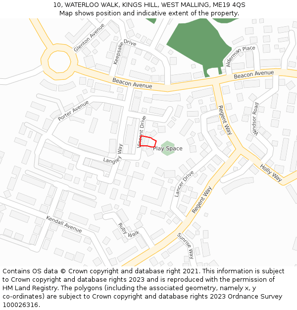 10, WATERLOO WALK, KINGS HILL, WEST MALLING, ME19 4QS: Location map and indicative extent of plot