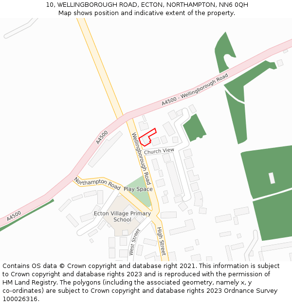 10, WELLINGBOROUGH ROAD, ECTON, NORTHAMPTON, NN6 0QH: Location map and indicative extent of plot