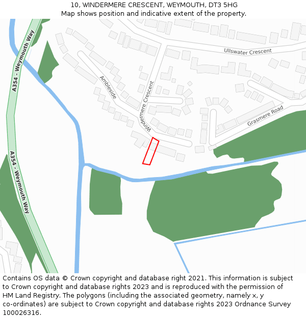 10, WINDERMERE CRESCENT, WEYMOUTH, DT3 5HG: Location map and indicative extent of plot