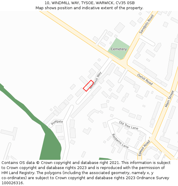 10, WINDMILL WAY, TYSOE, WARWICK, CV35 0SB: Location map and indicative extent of plot