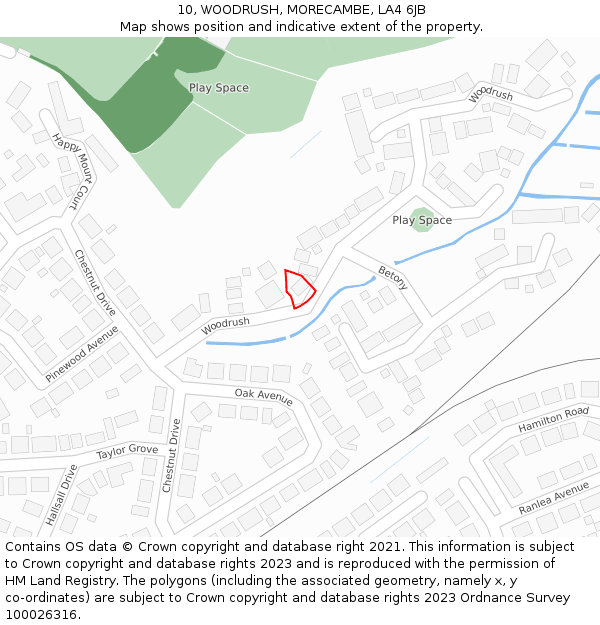 10, WOODRUSH, MORECAMBE, LA4 6JB: Location map and indicative extent of plot