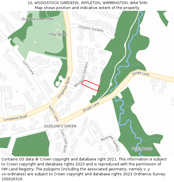 10, WOODSTOCK GARDENS, APPLETON, WARRINGTON, WA4 5HN: Location map and indicative extent of plot