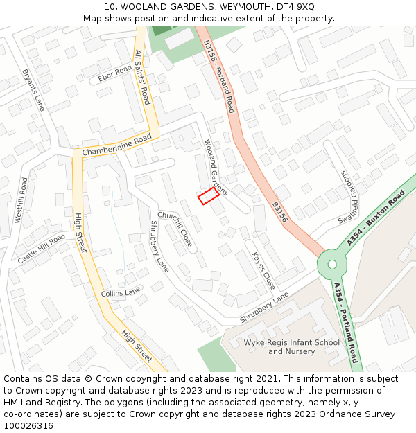 10, WOOLAND GARDENS, WEYMOUTH, DT4 9XQ: Location map and indicative extent of plot