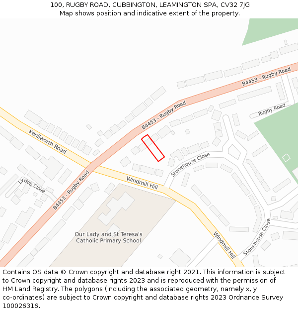 100, RUGBY ROAD, CUBBINGTON, LEAMINGTON SPA, CV32 7JG: Location map and indicative extent of plot