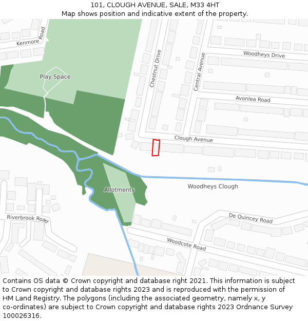 101, CLOUGH AVENUE, SALE, M33 4HT: Location map and indicative extent of plot