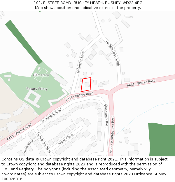 101, ELSTREE ROAD, BUSHEY HEATH, BUSHEY, WD23 4EG: Location map and indicative extent of plot