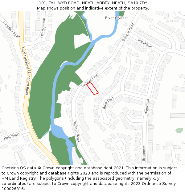 101, TAILLWYD ROAD, NEATH ABBEY, NEATH, SA10 7DY: Location map and indicative extent of plot