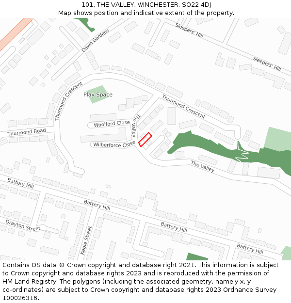 101, THE VALLEY, WINCHESTER, SO22 4DJ: Location map and indicative extent of plot