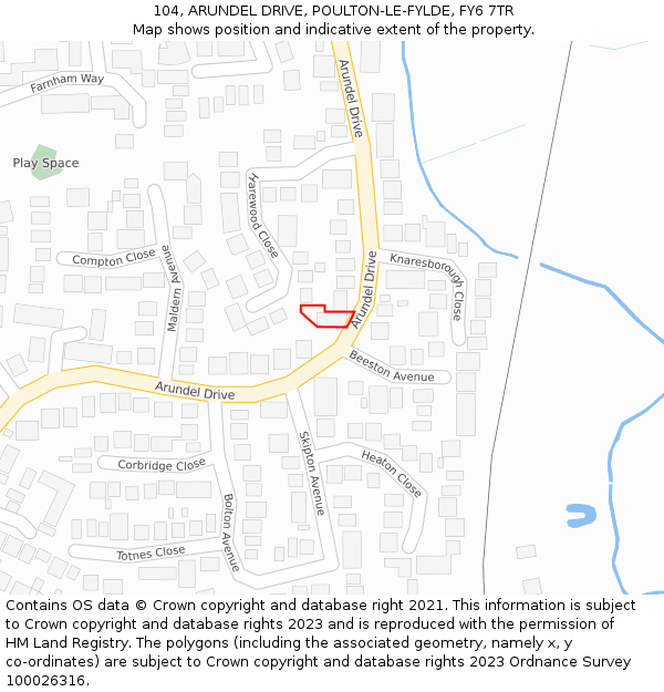 104, ARUNDEL DRIVE, POULTON-LE-FYLDE, FY6 7TR: Location map and indicative extent of plot