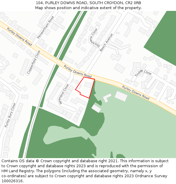 104, PURLEY DOWNS ROAD, SOUTH CROYDON, CR2 0RB: Location map and indicative extent of plot