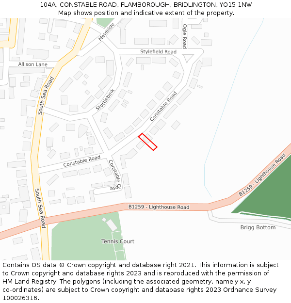 104A, CONSTABLE ROAD, FLAMBOROUGH, BRIDLINGTON, YO15 1NW: Location map and indicative extent of plot