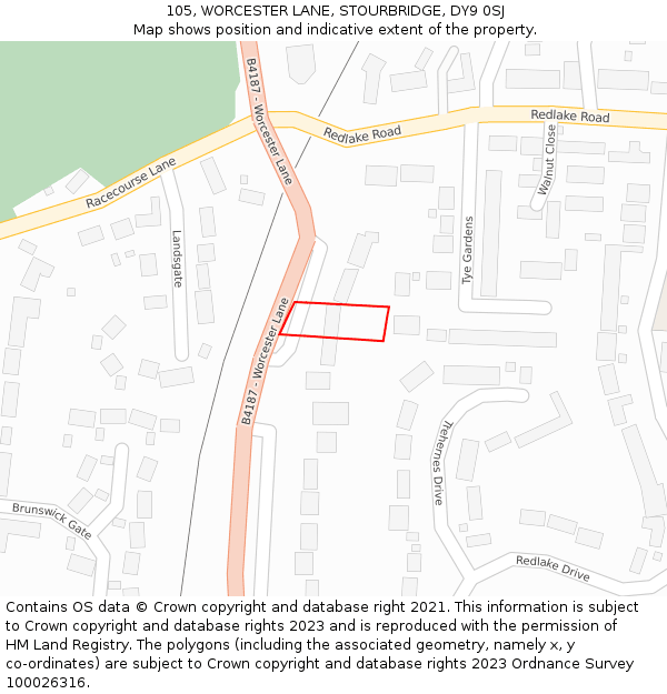 105, WORCESTER LANE, STOURBRIDGE, DY9 0SJ: Location map and indicative extent of plot