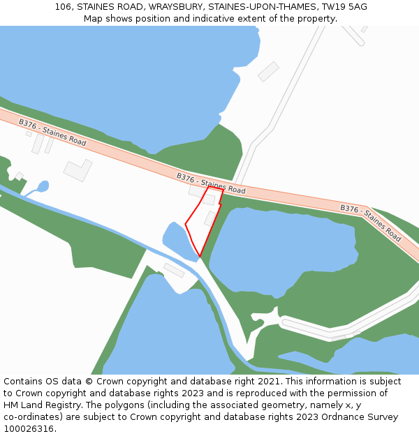 106, STAINES ROAD, WRAYSBURY, STAINES-UPON-THAMES, TW19 5AG: Location map and indicative extent of plot