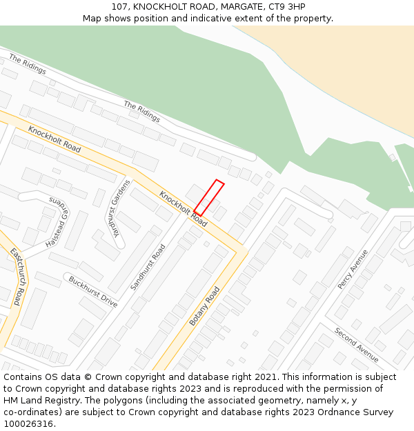 107, KNOCKHOLT ROAD, MARGATE, CT9 3HP: Location map and indicative extent of plot