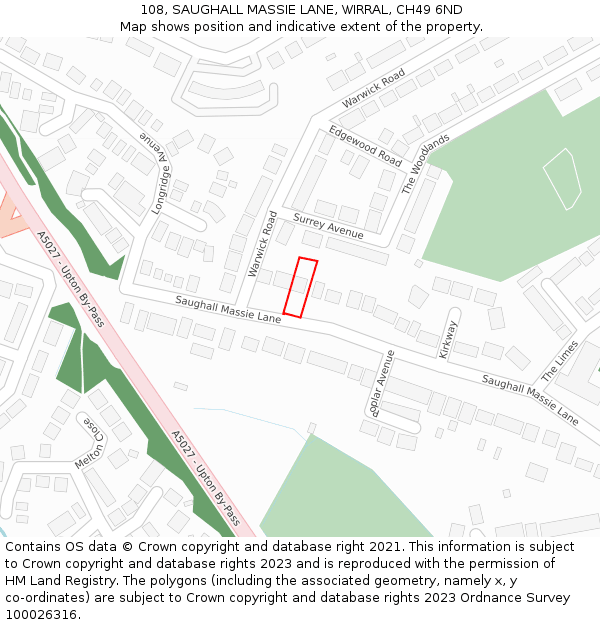 108, SAUGHALL MASSIE LANE, WIRRAL, CH49 6ND: Location map and indicative extent of plot