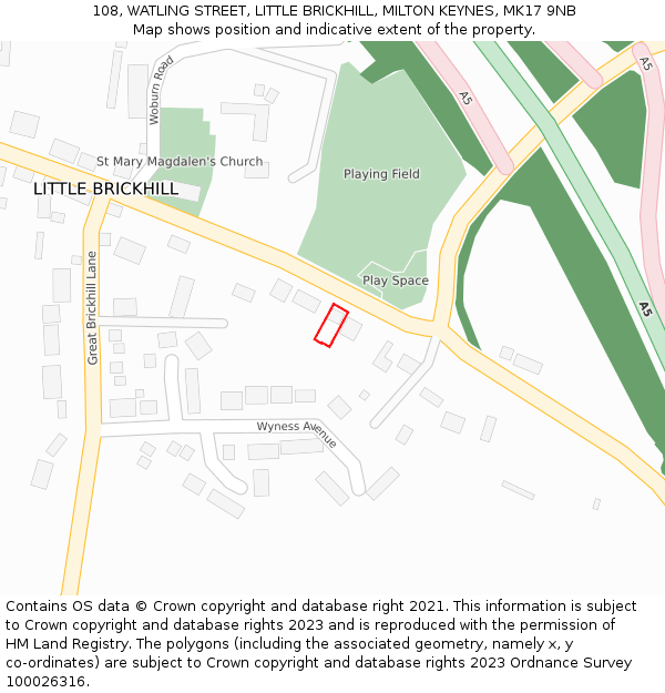 108, WATLING STREET, LITTLE BRICKHILL, MILTON KEYNES, MK17 9NB: Location map and indicative extent of plot