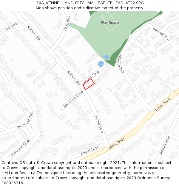 10A, KENNEL LANE, FETCHAM, LEATHERHEAD, KT22 9PG: Location map and indicative extent of plot