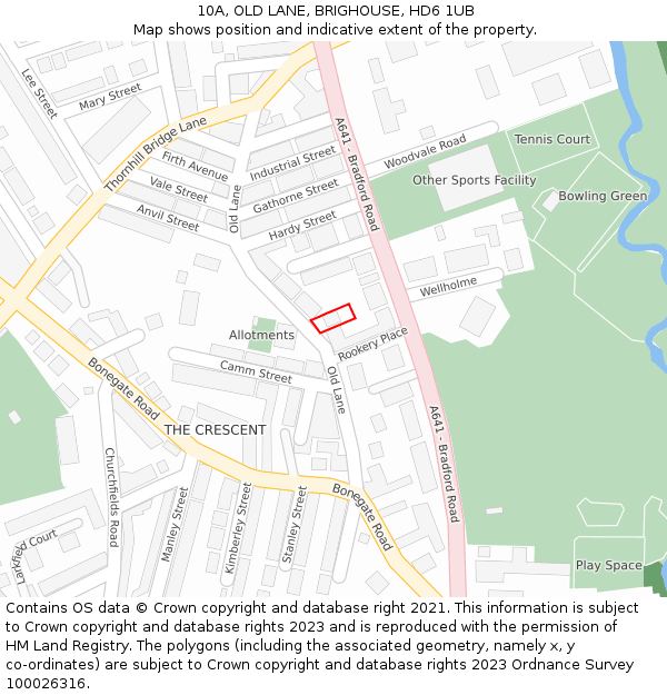 10A, OLD LANE, BRIGHOUSE, HD6 1UB: Location map and indicative extent of plot