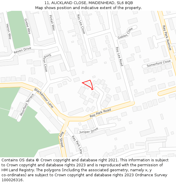 11, AUCKLAND CLOSE, MAIDENHEAD, SL6 8QB: Location map and indicative extent of plot