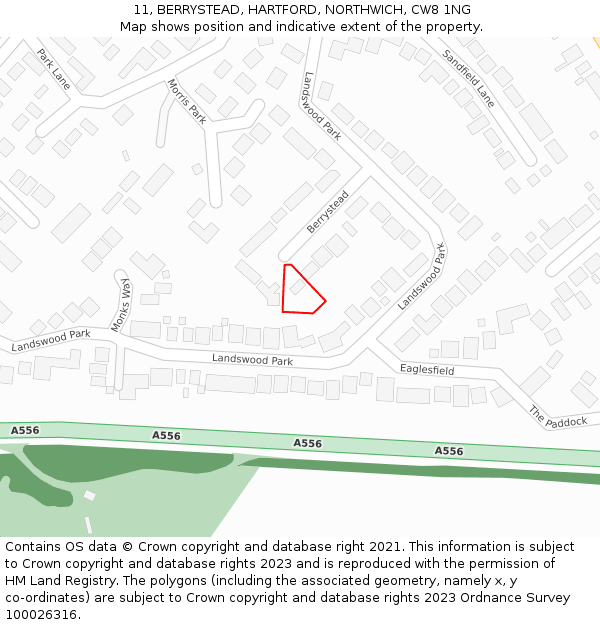 11, BERRYSTEAD, HARTFORD, NORTHWICH, CW8 1NG: Location map and indicative extent of plot