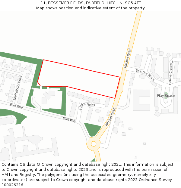 11, BESSEMER FIELDS, FAIRFIELD, HITCHIN, SG5 4TT: Location map and indicative extent of plot