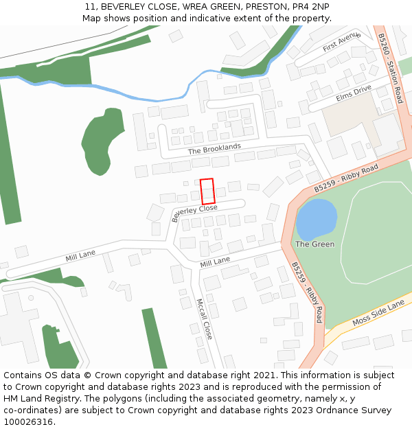 11, BEVERLEY CLOSE, WREA GREEN, PRESTON, PR4 2NP: Location map and indicative extent of plot