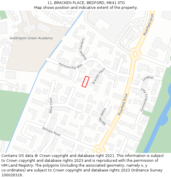 11, BRACKEN PLACE, BEDFORD, MK41 0TG: Location map and indicative extent of plot