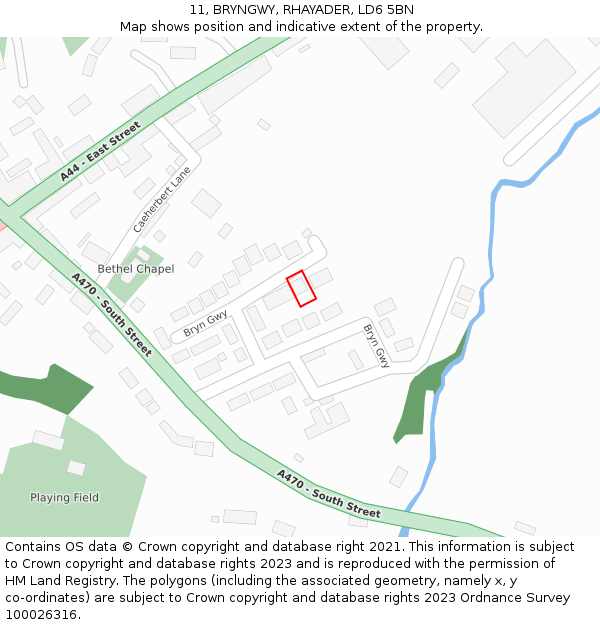 11, BRYNGWY, RHAYADER, LD6 5BN: Location map and indicative extent of plot