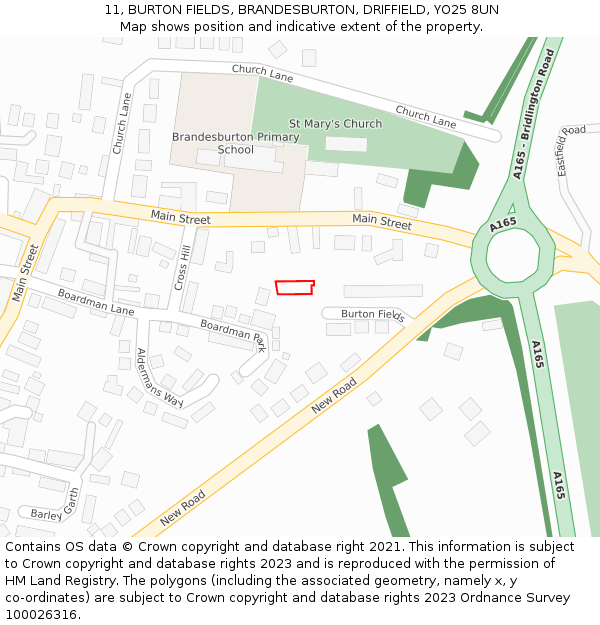 11, BURTON FIELDS, BRANDESBURTON, DRIFFIELD, YO25 8UN: Location map and indicative extent of plot