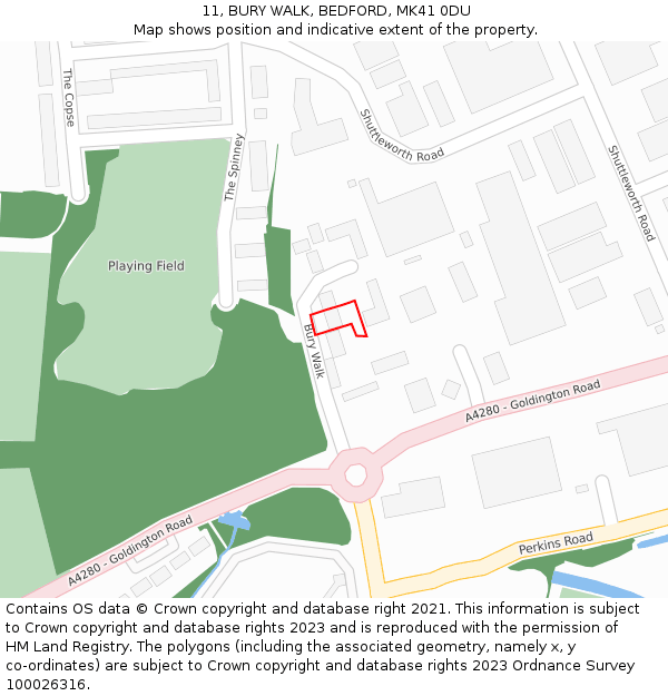 11, BURY WALK, BEDFORD, MK41 0DU: Location map and indicative extent of plot