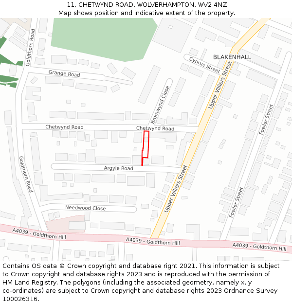 11, CHETWYND ROAD, WOLVERHAMPTON, WV2 4NZ: Location map and indicative extent of plot