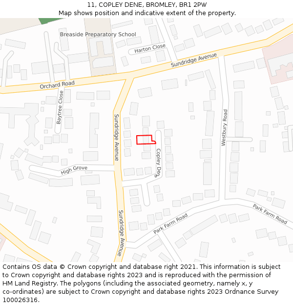 11, COPLEY DENE, BROMLEY, BR1 2PW: Location map and indicative extent of plot