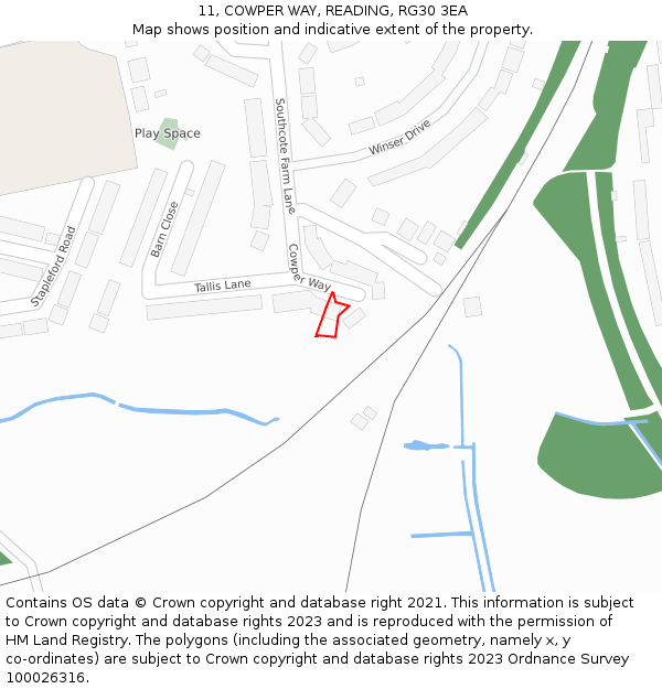 11, COWPER WAY, READING, RG30 3EA: Location map and indicative extent of plot