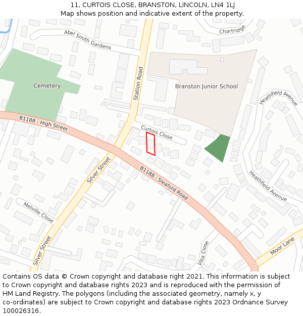 11, CURTOIS CLOSE, BRANSTON, LINCOLN, LN4 1LJ: Location map and indicative extent of plot