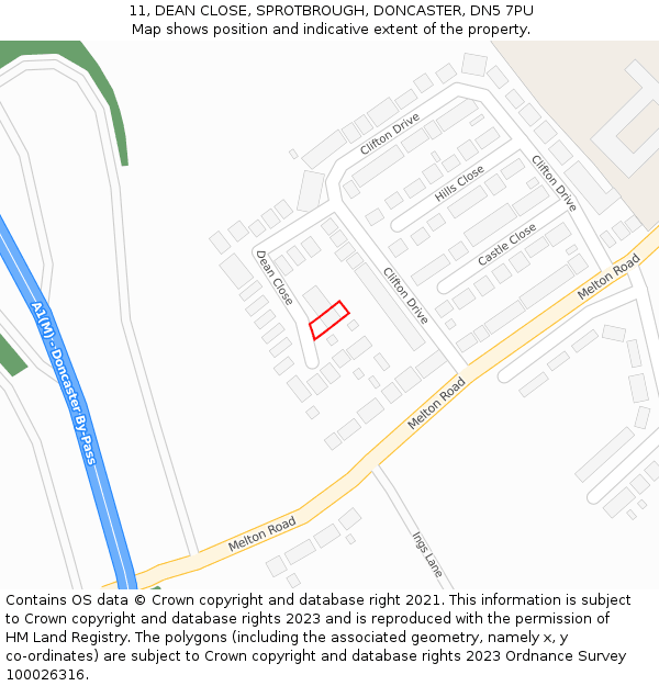 11, DEAN CLOSE, SPROTBROUGH, DONCASTER, DN5 7PU: Location map and indicative extent of plot