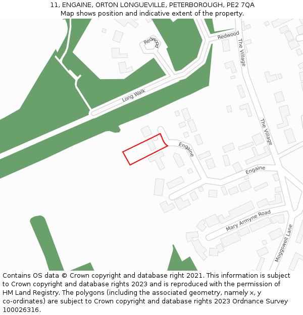 11, ENGAINE, ORTON LONGUEVILLE, PETERBOROUGH, PE2 7QA: Location map and indicative extent of plot