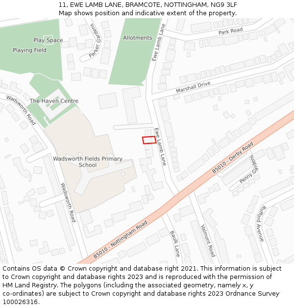 11, EWE LAMB LANE, BRAMCOTE, NOTTINGHAM, NG9 3LF: Location map and indicative extent of plot