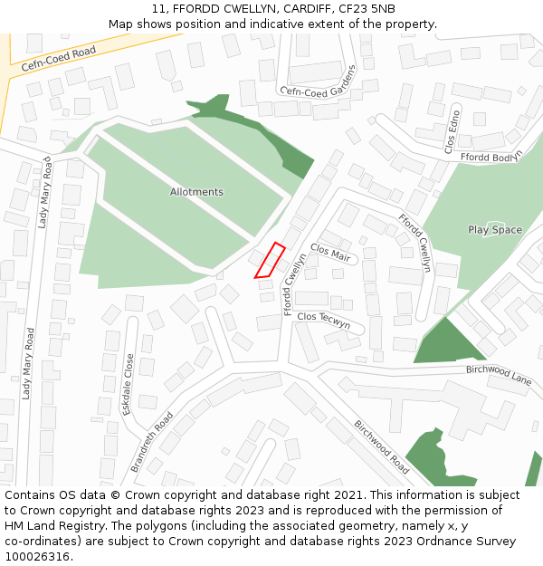 11, FFORDD CWELLYN, CARDIFF, CF23 5NB: Location map and indicative extent of plot