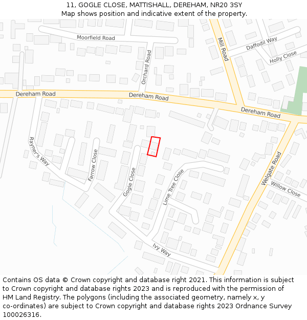 11, GOGLE CLOSE, MATTISHALL, DEREHAM, NR20 3SY: Location map and indicative extent of plot