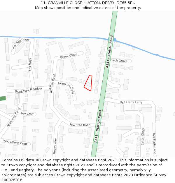 11, GRANVILLE CLOSE, HATTON, DERBY, DE65 5EU: Location map and indicative extent of plot