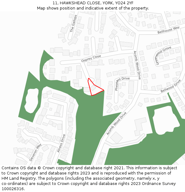 11, HAWKSHEAD CLOSE, YORK, YO24 2YF: Location map and indicative extent of plot