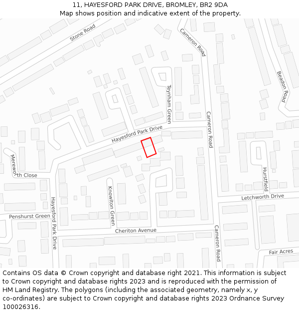 11, HAYESFORD PARK DRIVE, BROMLEY, BR2 9DA: Location map and indicative extent of plot