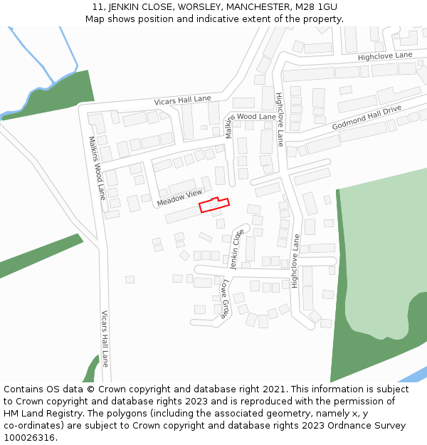 11, JENKIN CLOSE, WORSLEY, MANCHESTER, M28 1GU: Location map and indicative extent of plot