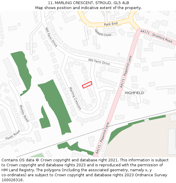 11, MARLING CRESCENT, STROUD, GL5 4LB: Location map and indicative extent of plot