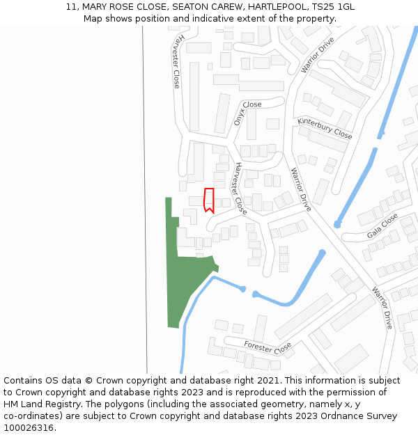 11, MARY ROSE CLOSE, SEATON CAREW, HARTLEPOOL, TS25 1GL: Location map and indicative extent of plot