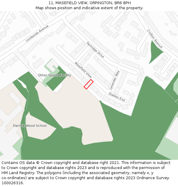 11, MASEFIELD VIEW, ORPINGTON, BR6 8PH: Location map and indicative extent of plot