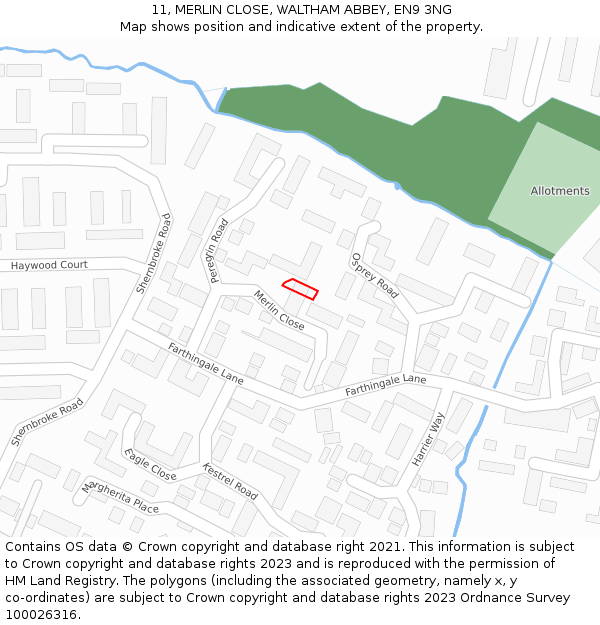 11, MERLIN CLOSE, WALTHAM ABBEY, EN9 3NG: Location map and indicative extent of plot