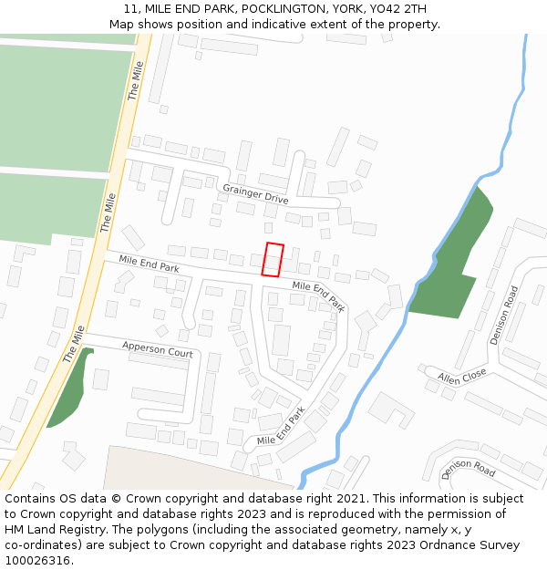 11, MILE END PARK, POCKLINGTON, YORK, YO42 2TH: Location map and indicative extent of plot