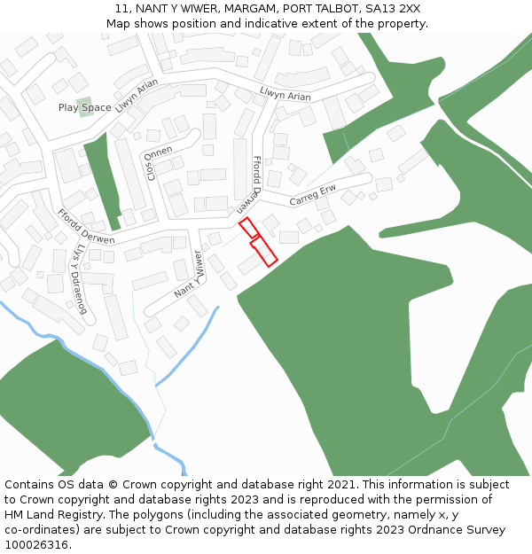 11, NANT Y WIWER, MARGAM, PORT TALBOT, SA13 2XX: Location map and indicative extent of plot